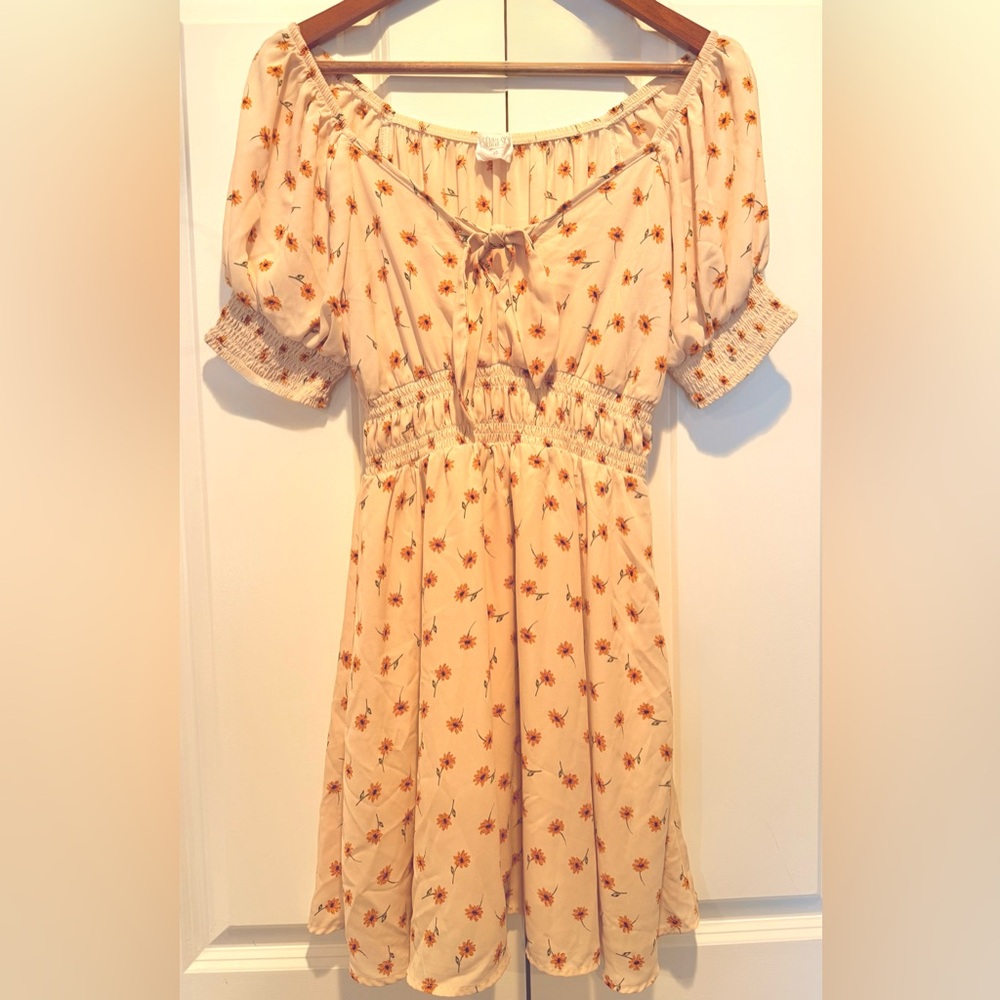 Sienna Sky Peach Floral Tie-Front Mini Dress